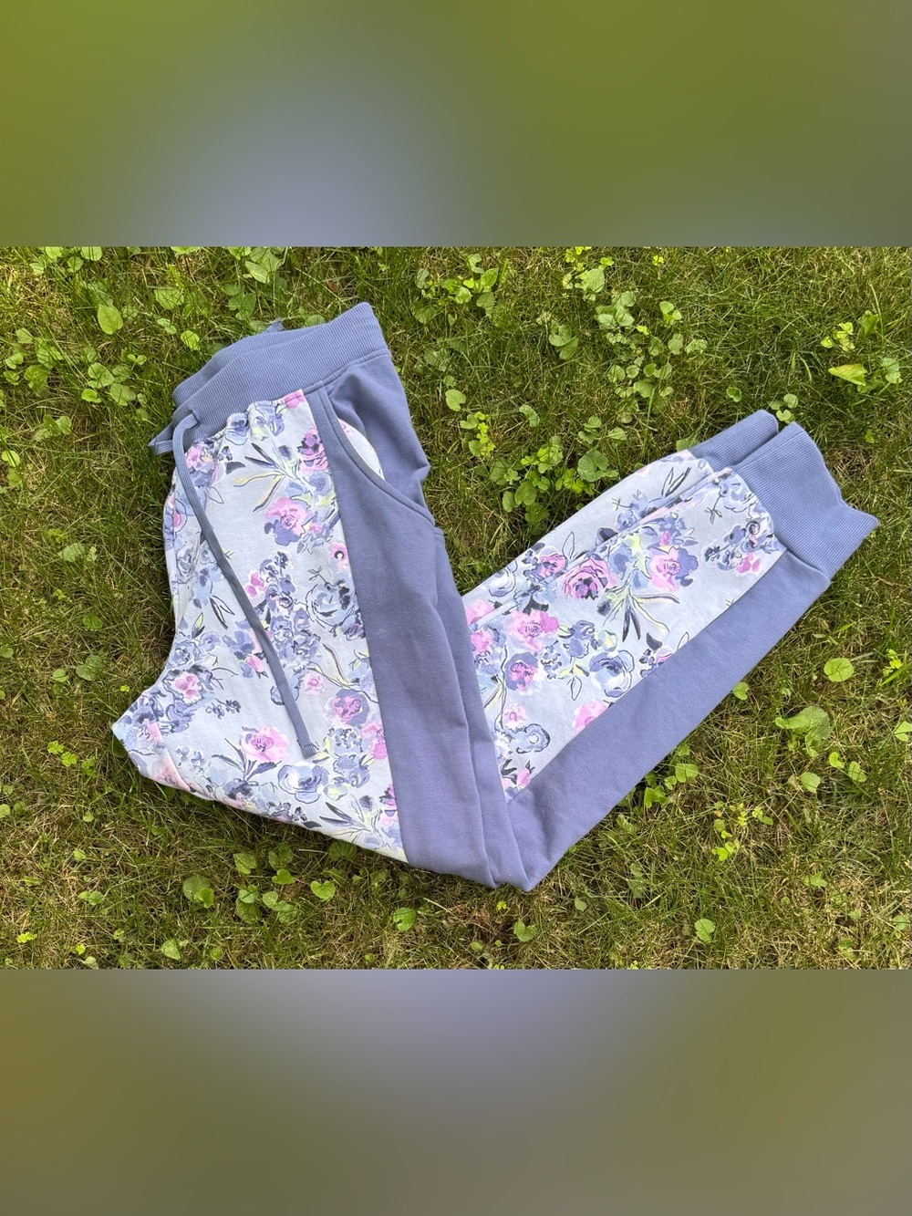 Vera Bradley Lavender Floral Panel Joggers with Pink & Blue Flowers